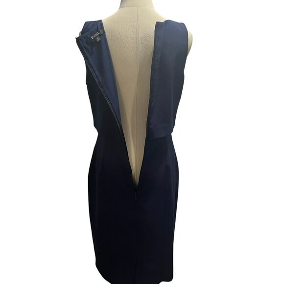 Badgley Mischka Blue Grommet Sheath Bateau Neckline Bow Retro Mini Dress Sz 6 - Picture 6 of 10